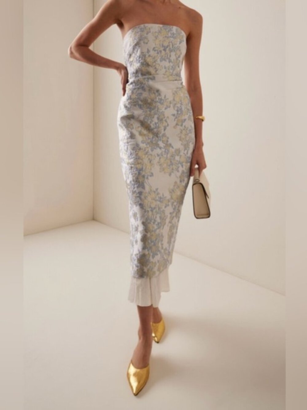 Anna Quan Aelin Strapless Brocade Midi Dress